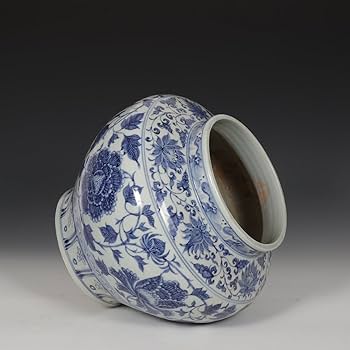 Amazon.co.jp: 青花纏枝牡丹紋大罐唐物陶磁器中国美術置物賞物